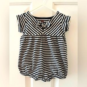 Tea Collection Black and White Striped Romper, Size 6-9m